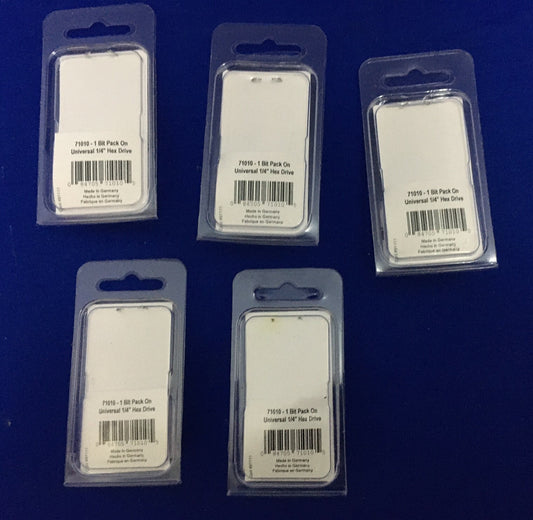 1 LOT OF QTY 5 - WIHA 71010-1 BIT PACK ON UNIVERSAL 1/4" HEX DRIVE 4.5 SLOTTED