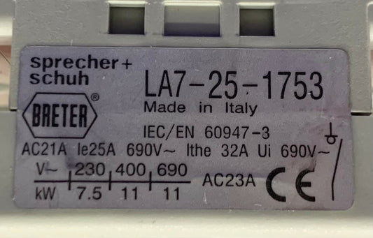 Sprecher Schuh LA7-25-1753 Disconnect Switch w/Black ON/OFF Switch