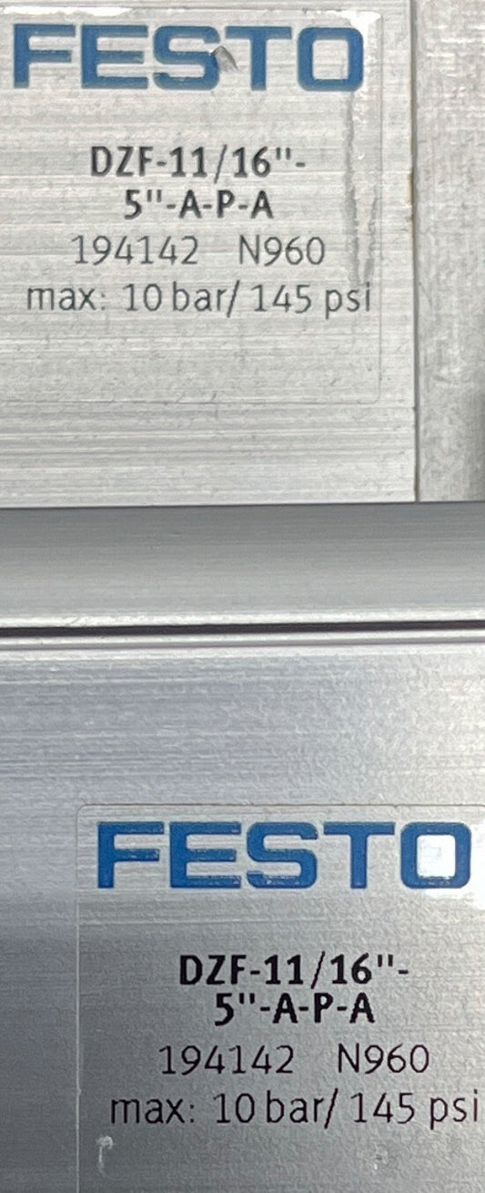 FESTO FLAT CYLINDER DZF-11/16”-5”-A-P-A - 1 LOT QTY OF 4
