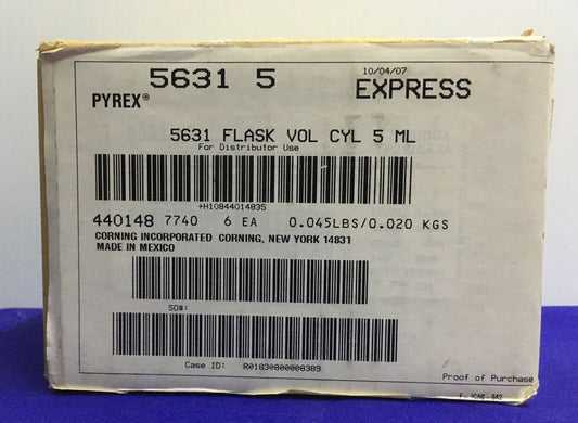 PYREX ® / CORNING 5631 / 5631 5 / 5631-5 FLASK VOL CYL 5 MIL INCLUDES QTY 6