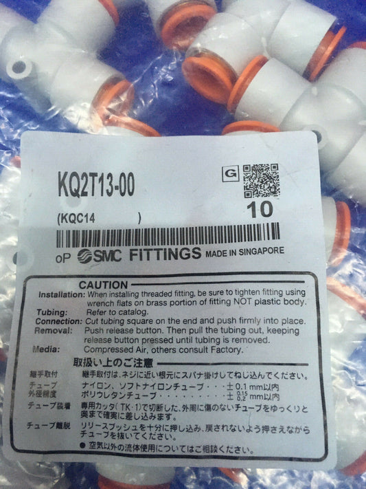 1 PACKAGE CONTAINING QTY 10 - SMC KQ2T13-00 / KQC14 FITTINGS UNION TEE