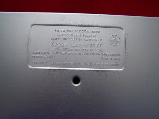 KAPAK CORPORATION 9062 VOLTS 120 A.C.WATTS 135 POUCH Bag SEALER