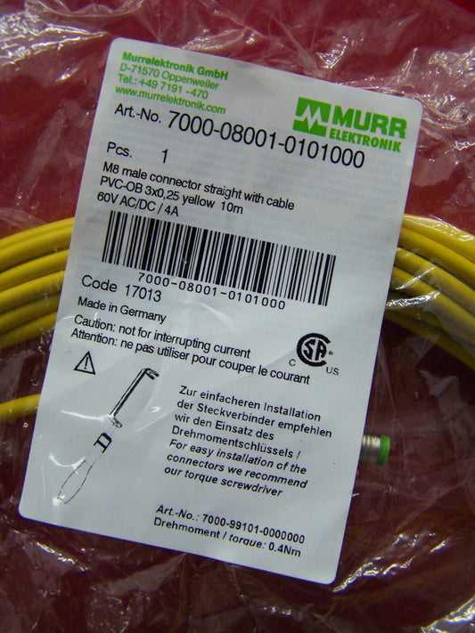 MURR ELEKTRONIK 7000-08001-0101000 M8 MALE CONNECTOR STRAIGHT WITH CABLE