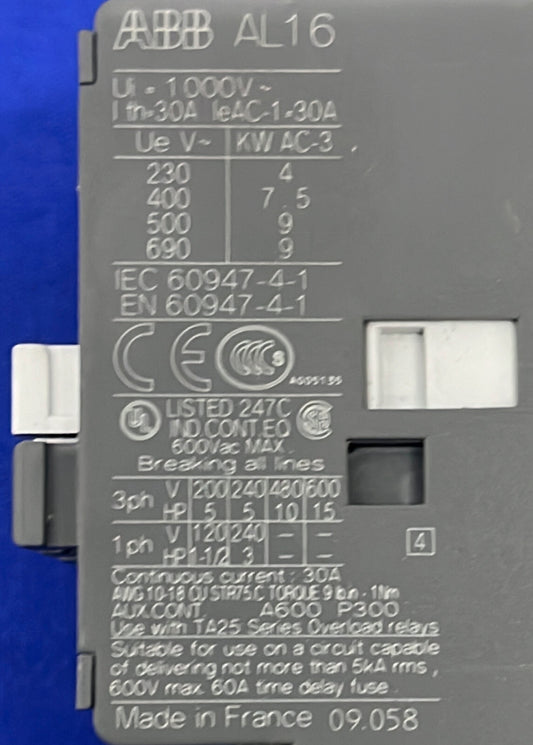 ABB AL16 AL16-30-10 & E16DU THERMAL OVERLOAD CONTROL RELAY