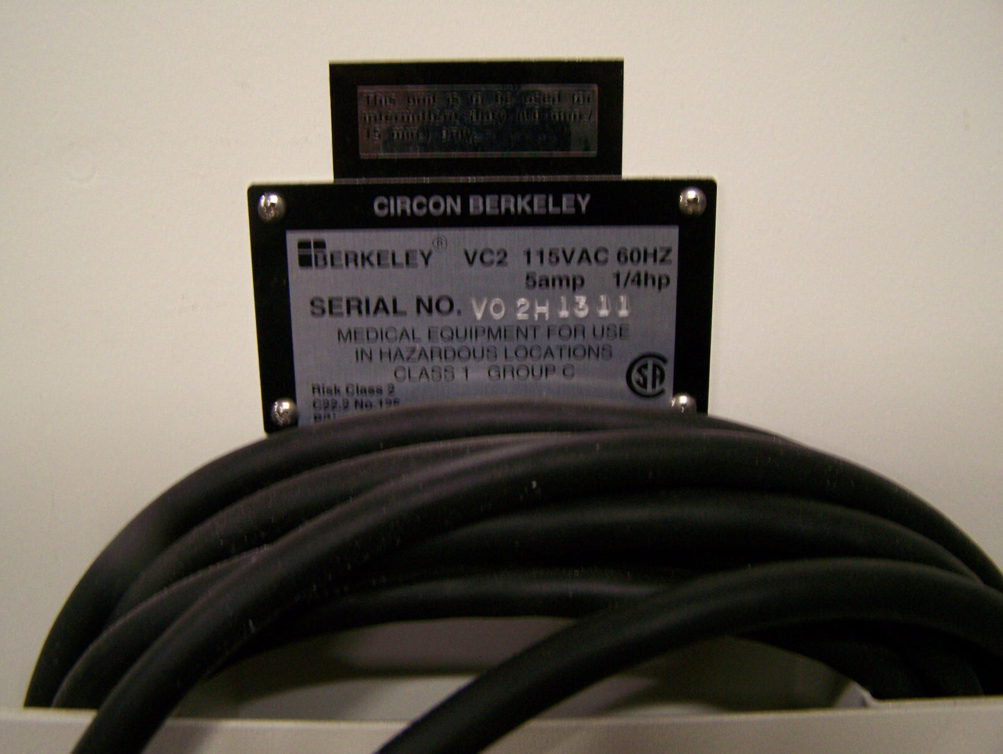 CIRCON CABOT BERKELEY VC II / BERKELEY VC-2 VACUUM CURETTAGE SYSTEM - FOR PARTS
