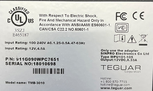 TEGUAR TMB-3010 MEDICAL PC BOX PN 911G090WPC7651 INCLUDES SINPRO POWER ADAPTER