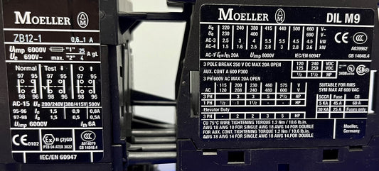 EATON MOELLER DILM9-10 CONTACTOR & ZB12-1 MOTOR OVERLOAD PROTECTION RELAY QTY 2