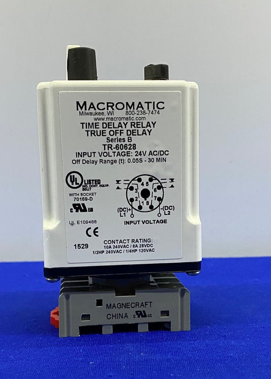 MACROMATIC TR-60628 TIME DELAY RELAY & MAGNECRAFT 70-464-1 RELAY SOCKET