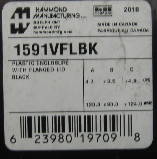 HAMMOND MANUFACTURING 1591VFLBK PLASTIC ENCLOSURE FLANGED LID BLACK