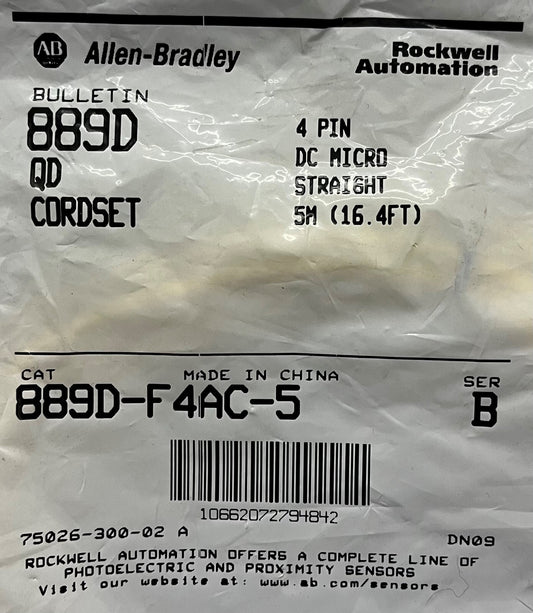 AB ALLEN BRADLEY 889D-F4AC-5 Ser. b 889D QD CORDSET 4 PIN DC MICRO 5M (16.4FT)