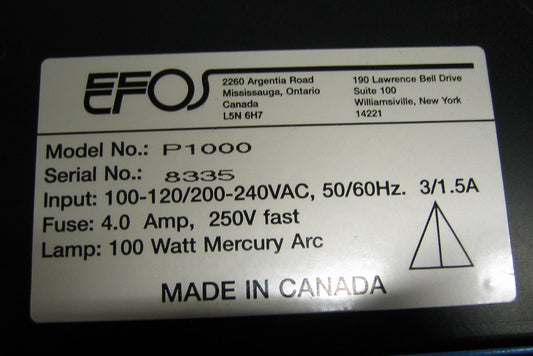 EFOS ULTRACURE 100SS PLUS NO LAMP BAD POWER SUPPLY UNTESTED - PARTS OR REPAIR