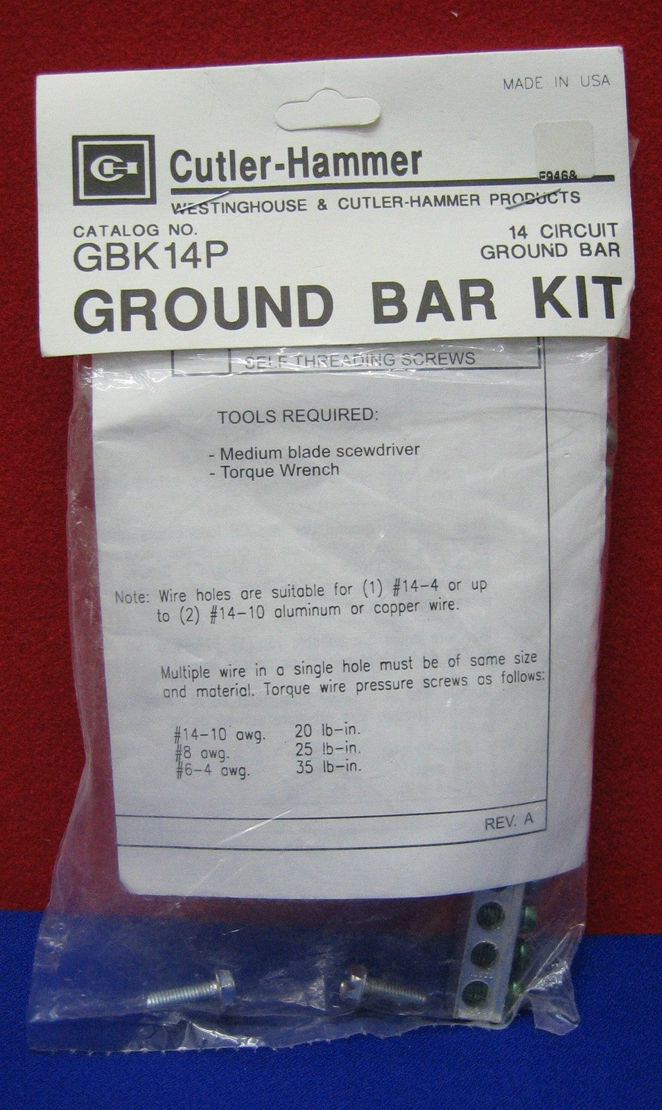 EATON CUTLER HAMMER GBK14P 14 CIRCUIT GROUND BAR KIT