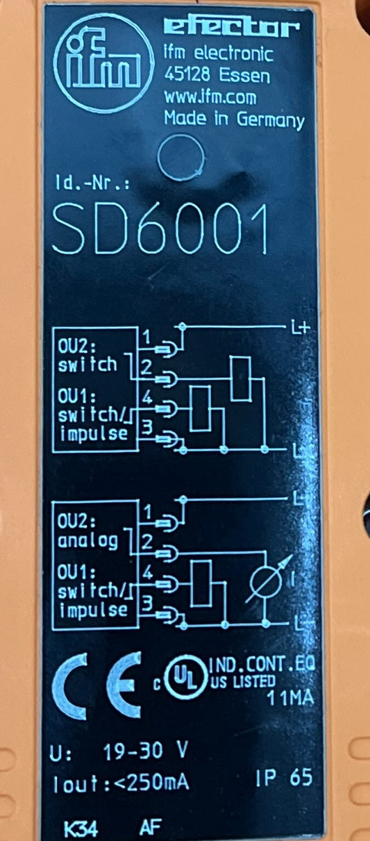 EFECTOR IFM SD6001 COMPRESSED AIR SENSOR METER 19-30V IP65