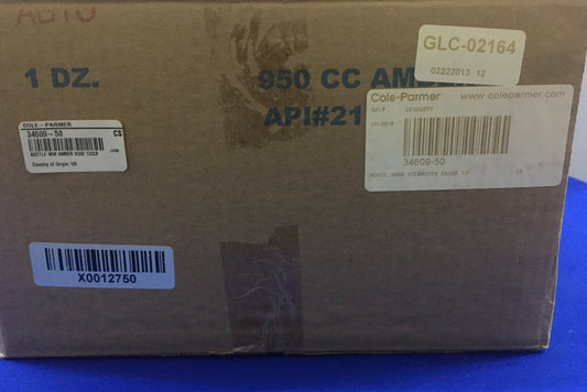 BOX OF 12 - COLE-PARMER Packer Bottle: Glass 950 mL Capacity 32 fl oz Amber
