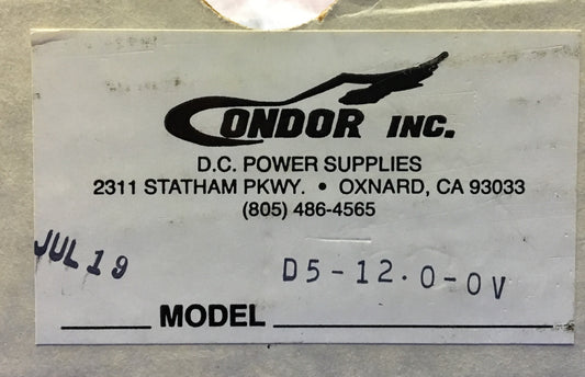 CONDOR INC. D5-12.0-0V POWER SUPPLY