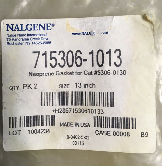1 PACKAGE QTY OF 2 - NALGENE ® 715306-1013 NEOPRENE GASKET 13" FOR #5306-0130