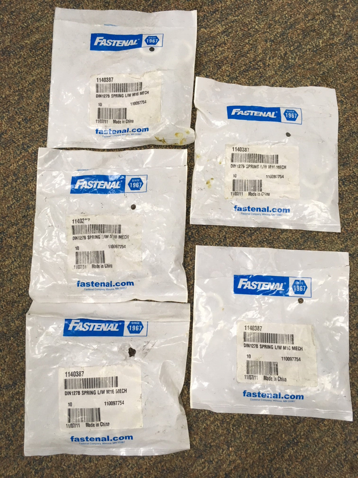 5 PKGS FASTENAL 1140387 DIN127B SPRING L/W MI6 MECH WASHERS TOTAL OF 50 WASHERS