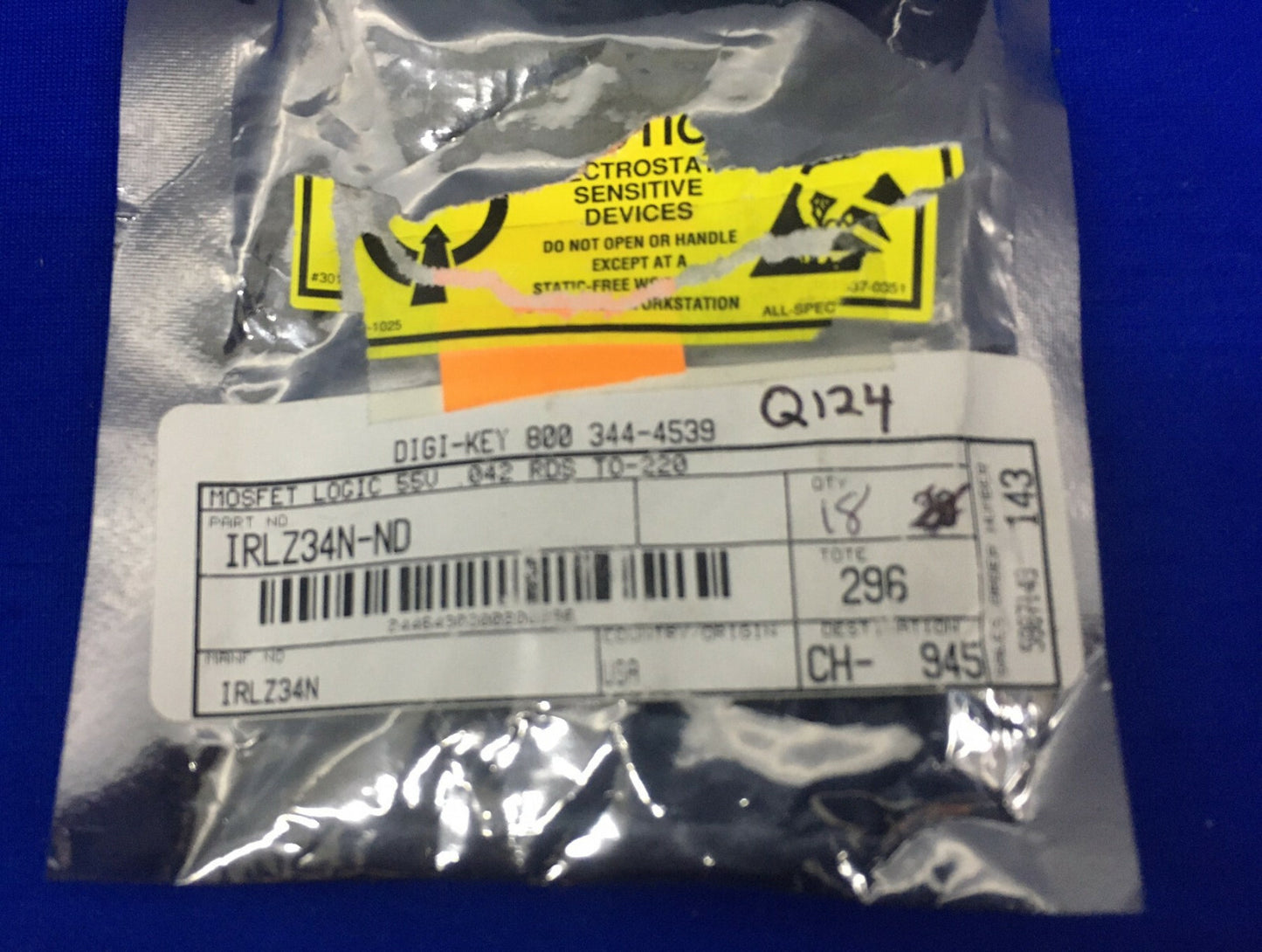 1 PKG OF QTY 18 - INFINEION TECH IRLIZ34/DIGI-KEY IRLIZ34N-ND MOSFET