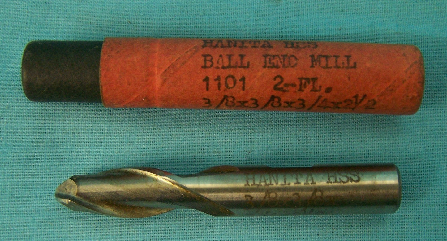 HANITA HSS BALL END MILL 1101 2-FL 3/8 X 3/8 X 3/4 X 2 1/2
