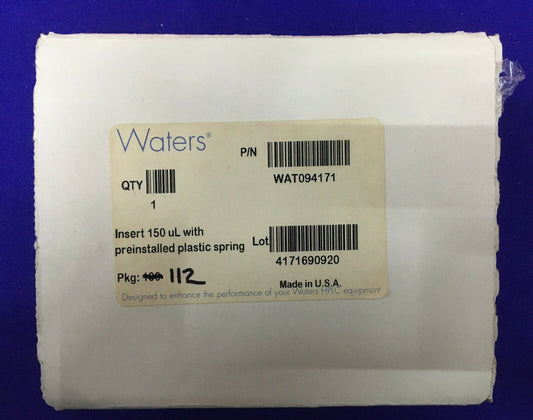 1 PACKAGE OF WATERS ® WAT094171 INSERT 150 ul WITH PREINSTALLED PLASTIC SPRING