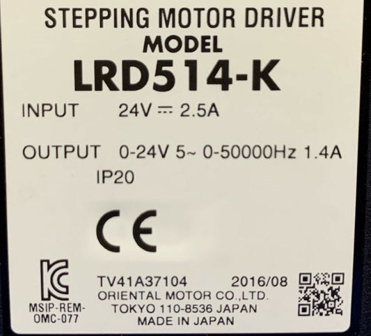 Oriental Motor Stepping Motor Driver LRD514-K 24V DIN RAIL MOUNT