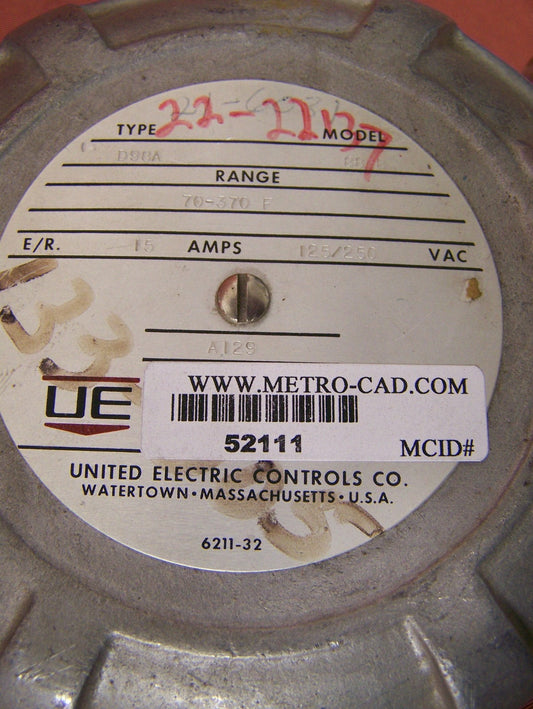 UNITED ELECTRIC CONTROL CO. 88 B 70-370 DEG F ADJUSTABLE THERMOSTAT HAZARD LOC