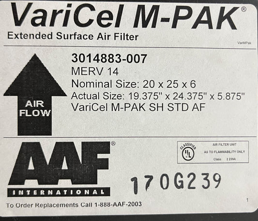 AAF® VARICEL M-PAK® 3014883-007 20”x25”x 6” MERV 14 VARICEL M-PAK - QTY 1 FILTER