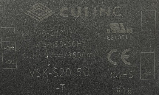 CUI VSK-S20-5U-T AC/DC CONVERTER POWER MODULE - IN 100-240V - OUT 5V/3500mA