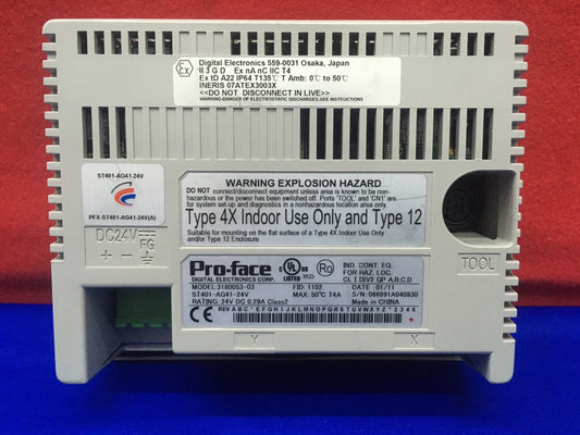 PRO-FACE 3180053-03 ST401-AF41-24V TOUCH SCREEN 24V DC 0.29A MISSING HARDWARE