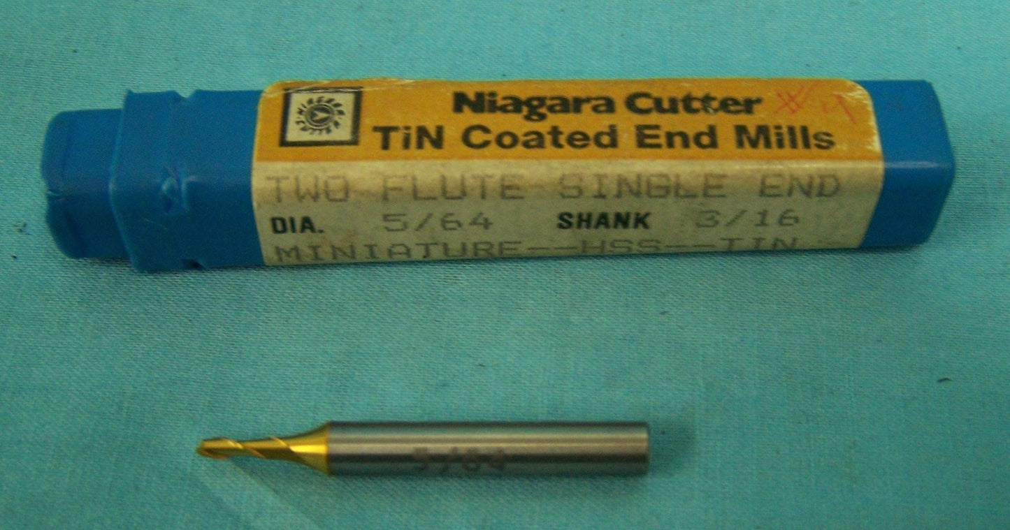 NIAGARA CUTTER TIN COATED END MILL TWO FLUTE SINGLE END DIA 5/64 SHANK 3/16