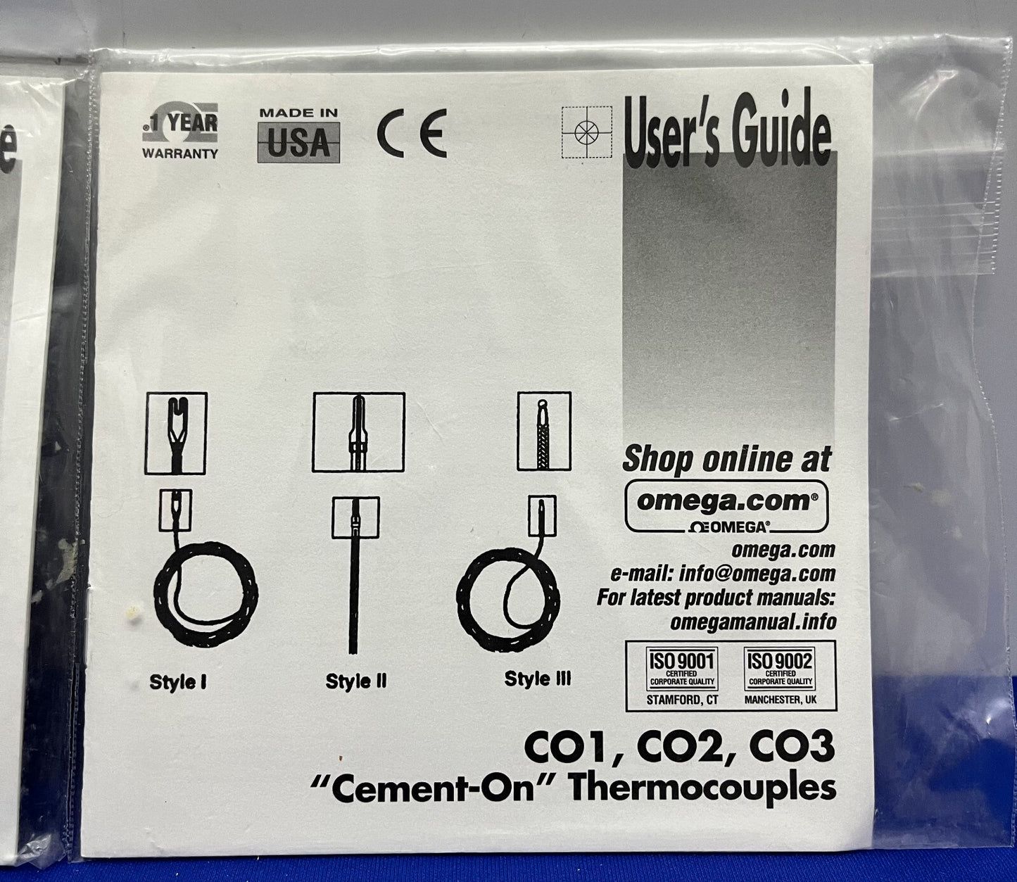 OMEGA CO3-K "CEMENT-ON" THERMOCOUPLES "SURFACE MOUNT" 30 GAGE - 1 LOT OF 2