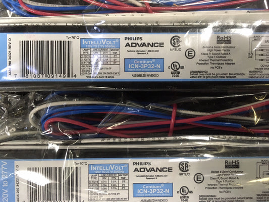 QTY 2 - PHILIPS ADVANCE CENTIUM ICN-3P32-N 120V TO 277V ELECTRONIC BALLASTS