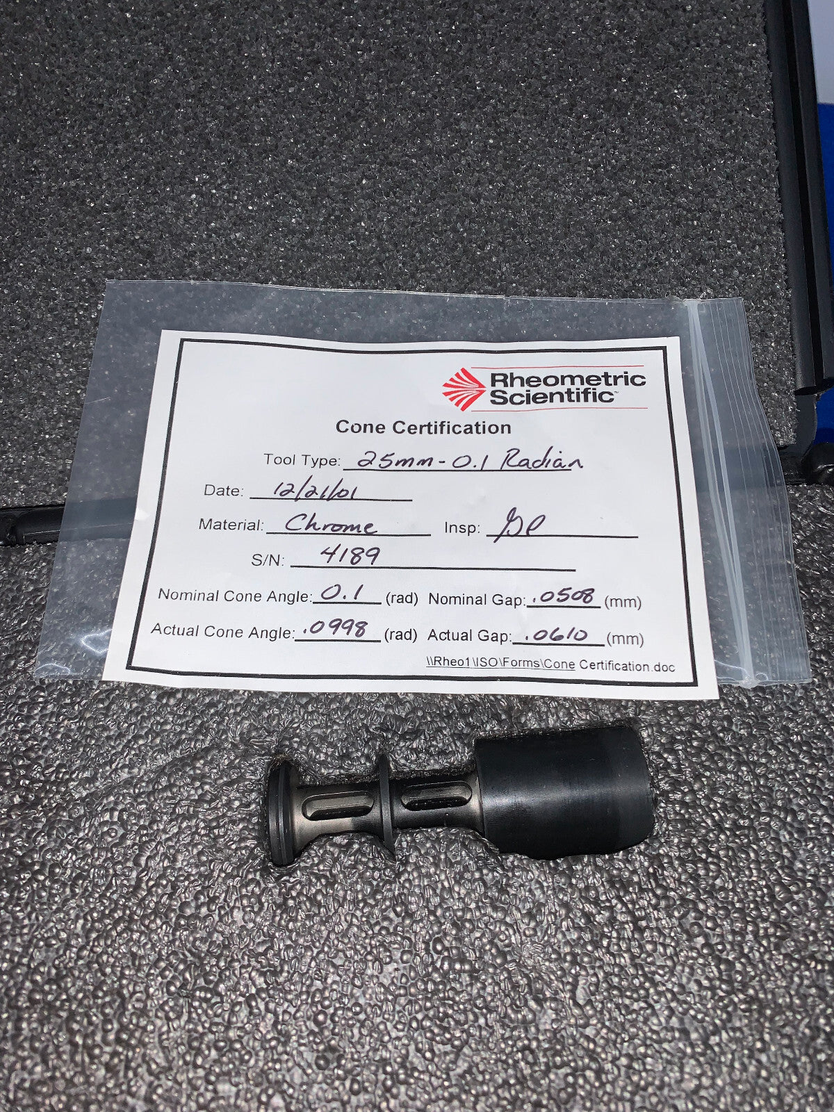 RHEOMETRIC SCIENTIFIC, SR-5, 4189, 25mm - 0.1 RADIAN RHEOMETER CONE