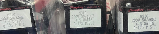 1 LOT - HUMPHREY M310 SOLENOID VALVE - QTY 2 - 120V AND QTY 4 - 200V