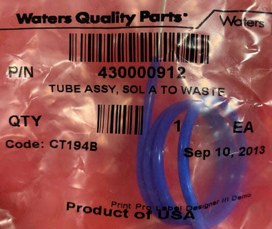 Waters Quality Parts 430000912 Tube Assy Sol A to Waste CODE CT194B