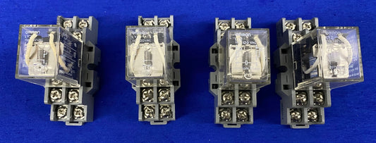 OMRON RELAYS LY2 WITH DAYTON 2A582E RELAY SOCKETS - 1 LOT OF QTY 4
