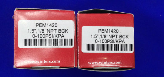 QTY 2 - WINTERS PEM1420 GAUGE 1.5" DIAL 1/8" NPT BACK 0-100PSI/KPA
