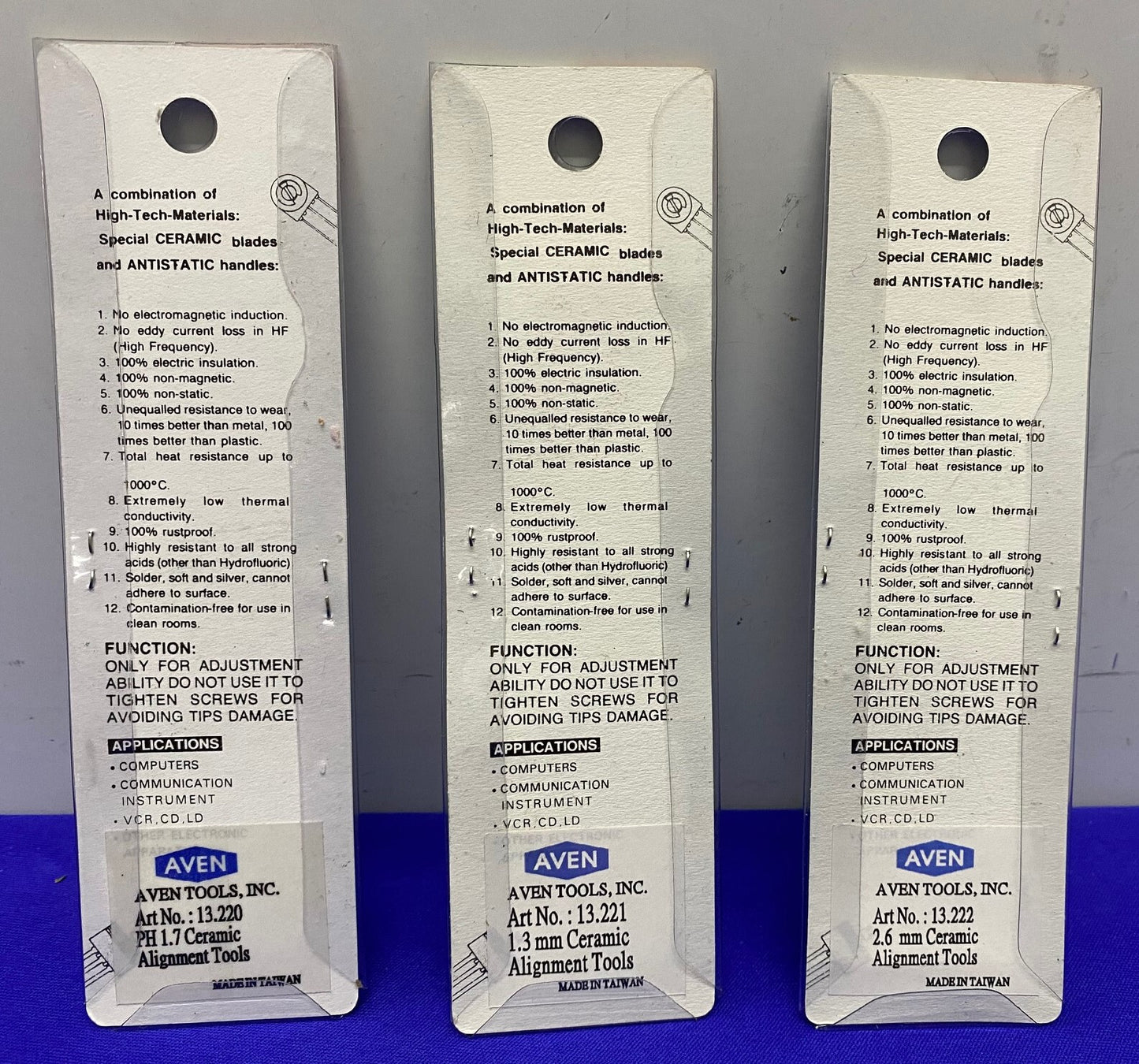 AVEN 1 EACH - 13.220 PH 1.7 / 13.221 1.3mm / 13222 2.6mm CERAMIC ALIGNMENT TOOLS