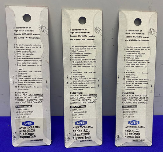AVEN 1 EACH - 13.220 PH 1.7 / 13.221 1.3mm / 13222 2.6mm CERAMIC ALIGNMENT TOOLS