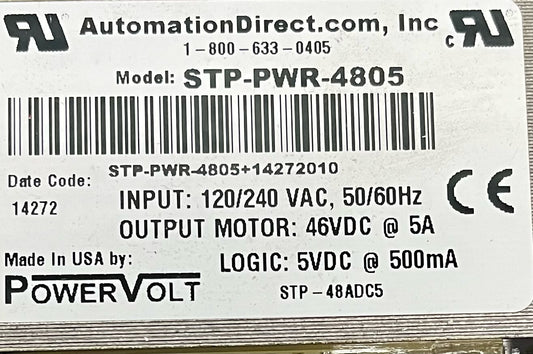 AUTOMATION DIRECT POWERVOLT STP-PWR-4805 POWER SUPPLY INPUT 120/240VAC