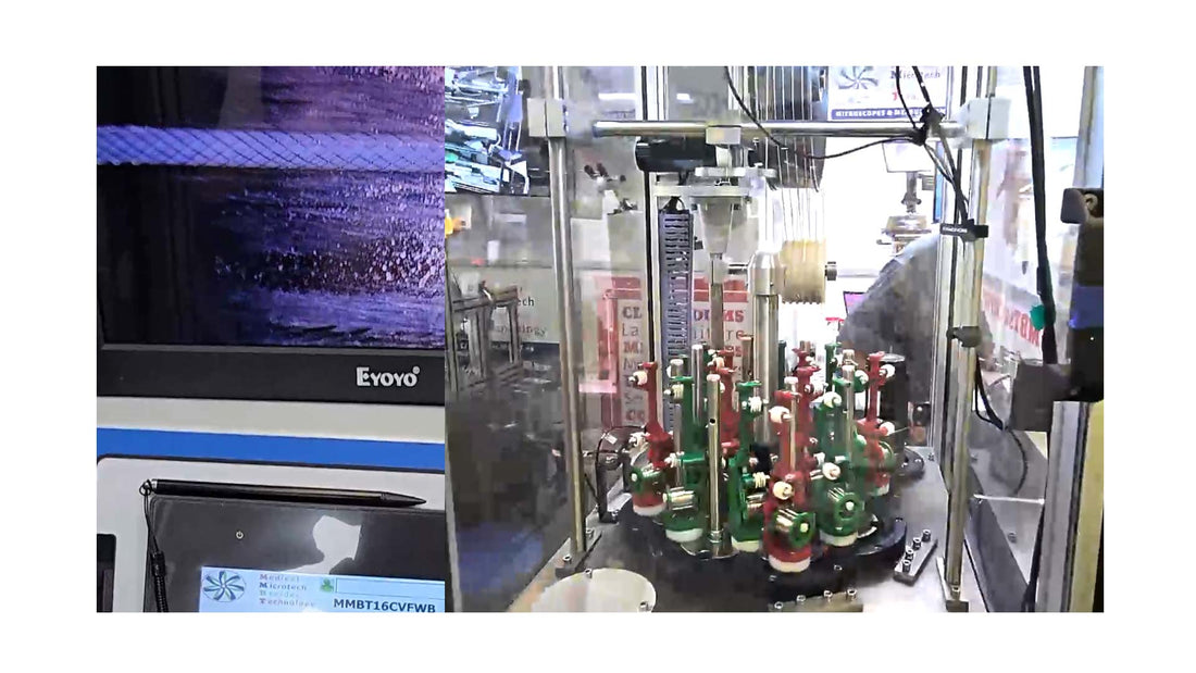 mmbt 16 carrier vertical braider 11 micron by 33 micron braid close up