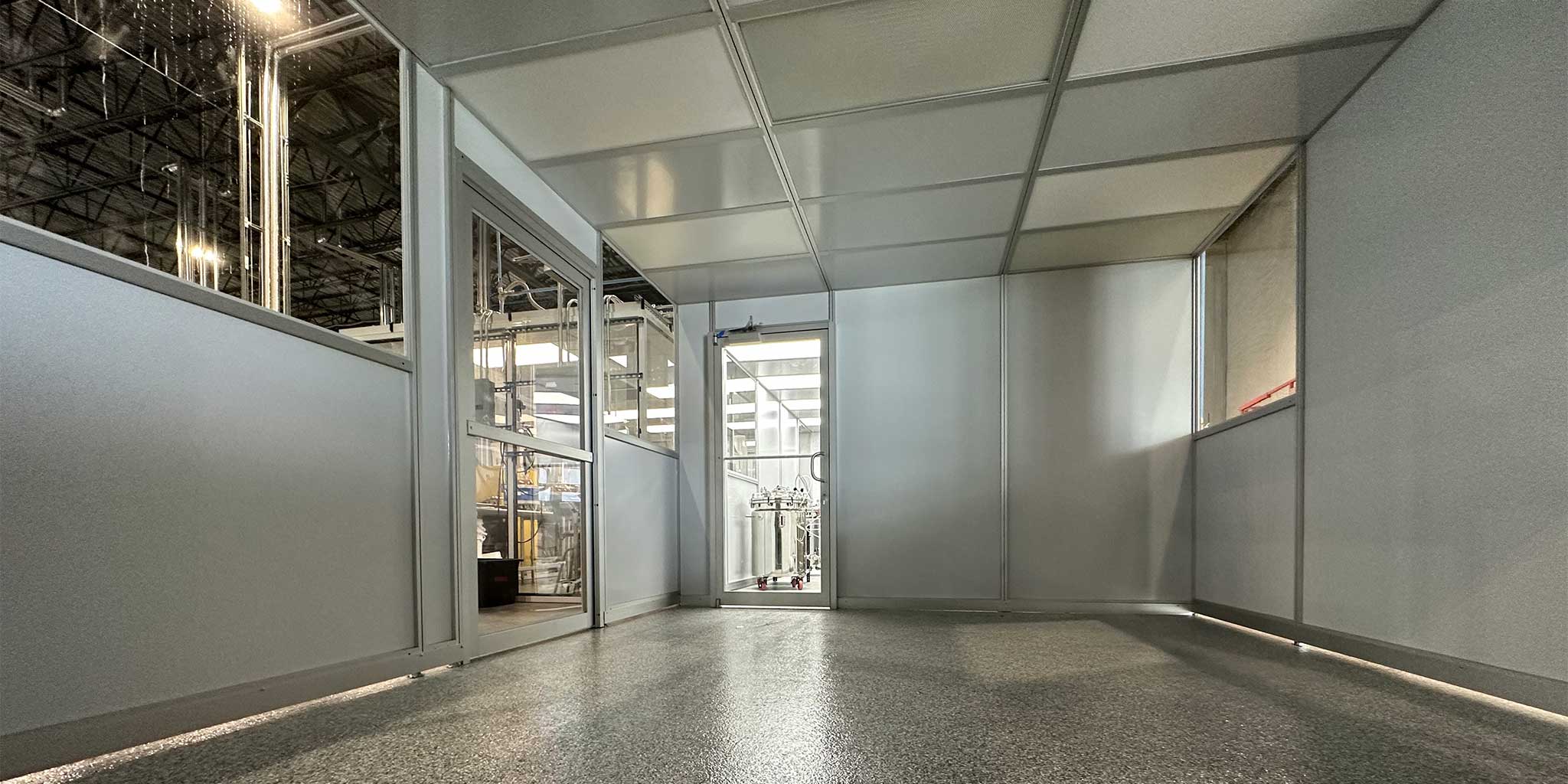 mmbt hardwall cleanroom inside view doors windows walls ceiling tiles hepa filters
