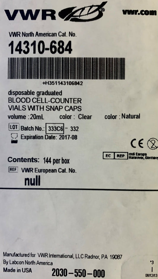 VWR Disposable Vials 14310-684 (Clear) with Snap Caps (Natural)