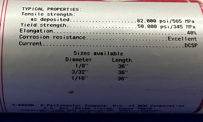 X-ERGON STAIN-PLUS T XER 123T 200-7-123T SS TIG ALLOY 36" X 1/16" - QTY 311 RODS