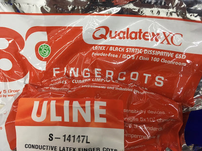 1 PACKAGE - ULINE S-14147L CONDUCTIVE LATEX FINGER COTS LARGE 720/BG