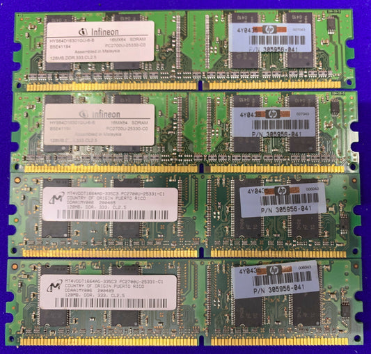 QTY 4 - HP / HEWLETT PACKARD 305956-041 DIMM MEMORY MODULES 128MB