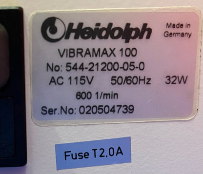 ROCHE HEIDOLPH VIBRAMAX 100 / 544-21200-05-0 VIBRATING PLATFORM SHAKER AC 115V
