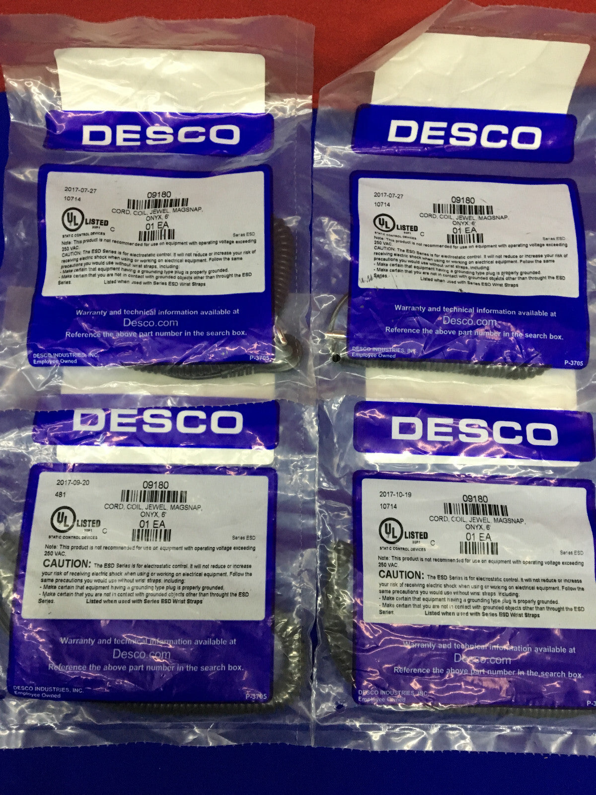 DESCO 09180 CORD COIL JEWEL MAGSNAP OYNX 6" - 1 LOT QTY 4 Anti-Static, ESD Strap