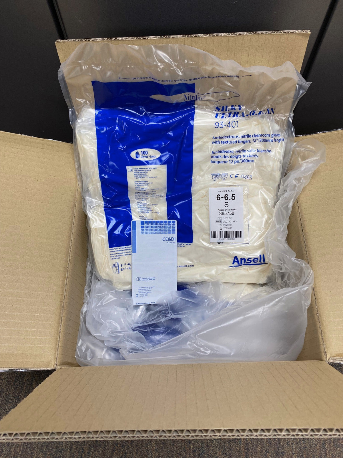 ANSELL STERLIING NITRILE -LITE GLOVES 365758 93-401 SIZE S 6,0-6,5 1 PKG OF 1000