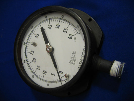 ASHCROFT MODEL F4 0-60 PSI PRESSURE GAUGE BRASS TUBE BRASS SOCKET BRAZED